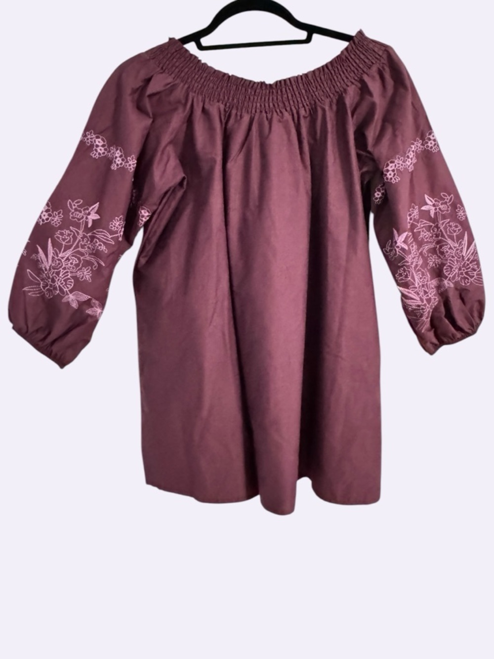 Serra Burgundy Off Shoulder Embroidered Peasant Blouse Cotton Size L Boho - Picture 4 of 8